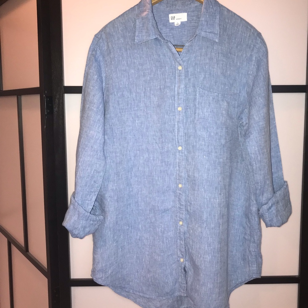 Gap boyfriend fit linen shirt L Tall LT chambray